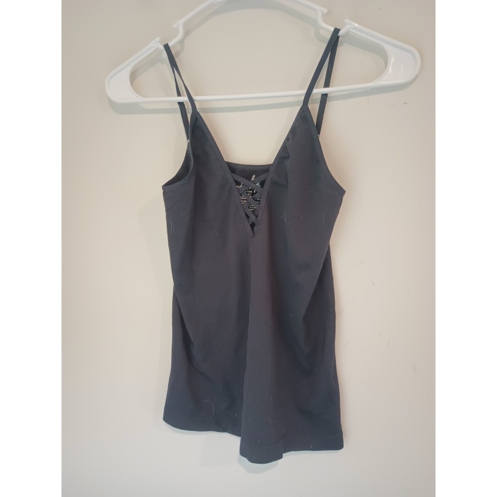 Intimately Free People XS/S Black Ribbed Cami Tank Top Strappy Lace Up Front Y2K